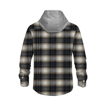 K163 Plaid Long Sleeve Hooded Shirt