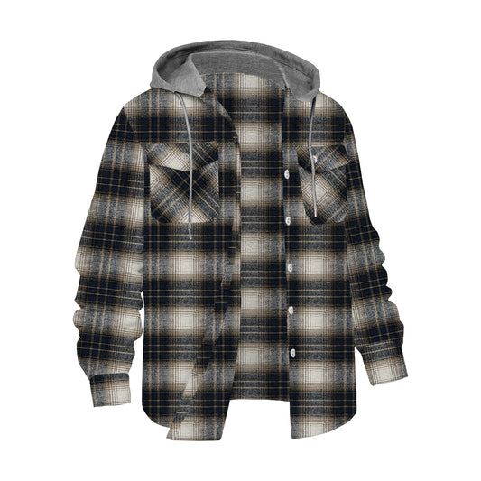 K163 Plaid Long Sleeve Hooded Shirt