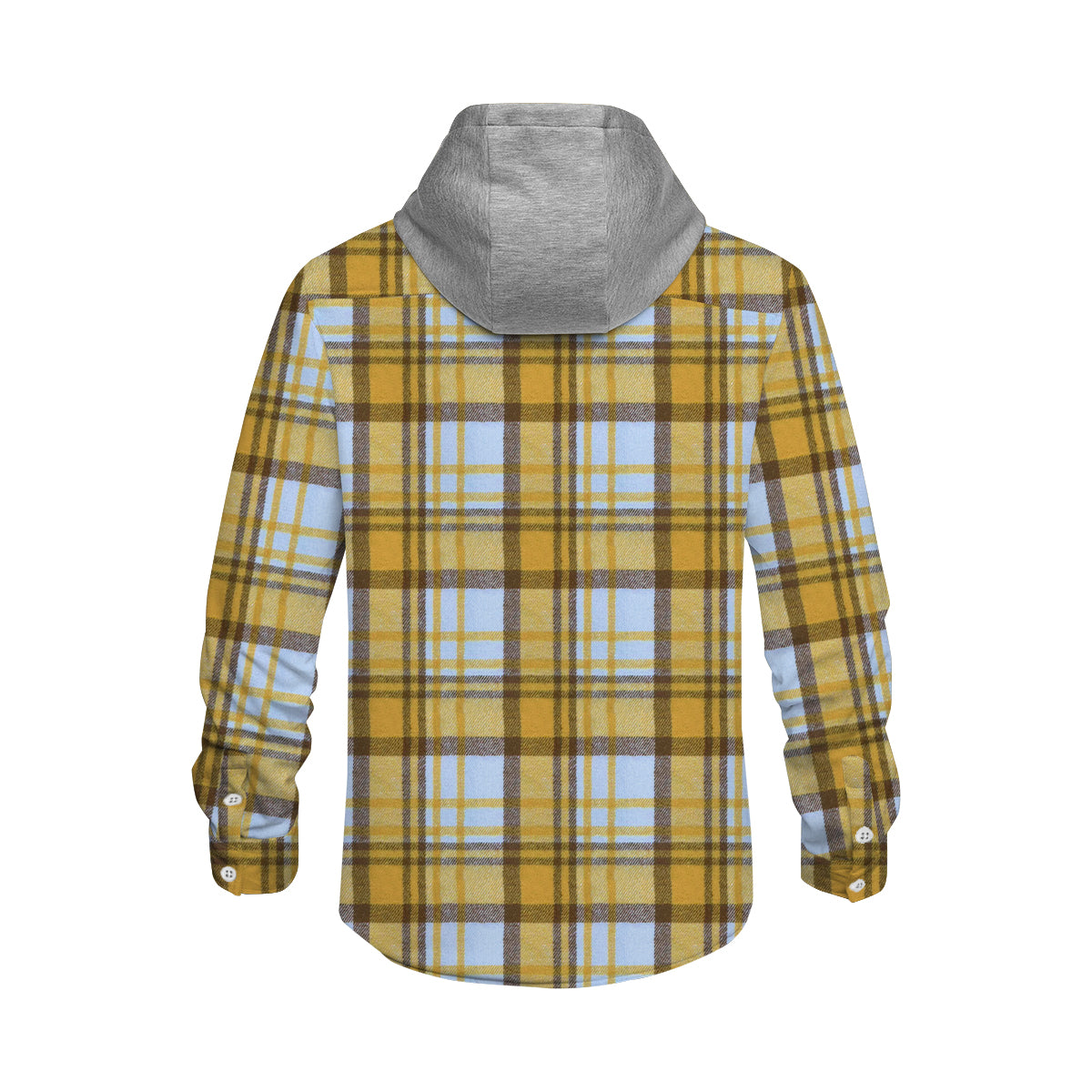 Yellow Plaid Long Sleeve Hooded Shirt For Men