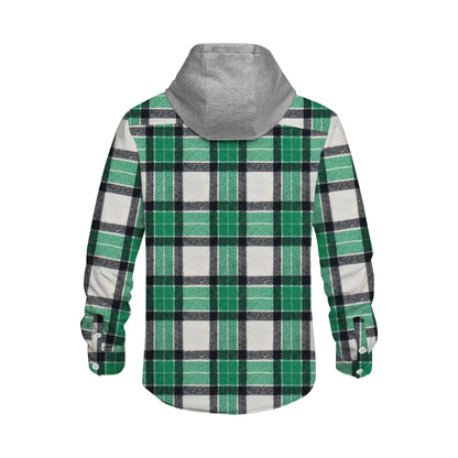 Green Plaid Long Sleeve Hooded Shirt Loose And Casual Outdoor