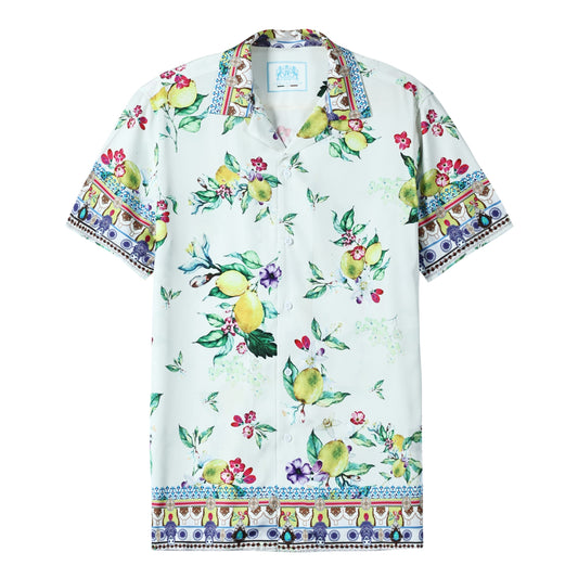 Lemon Pattern Short Sleeve Camp Collar Shirt Jonvidesign