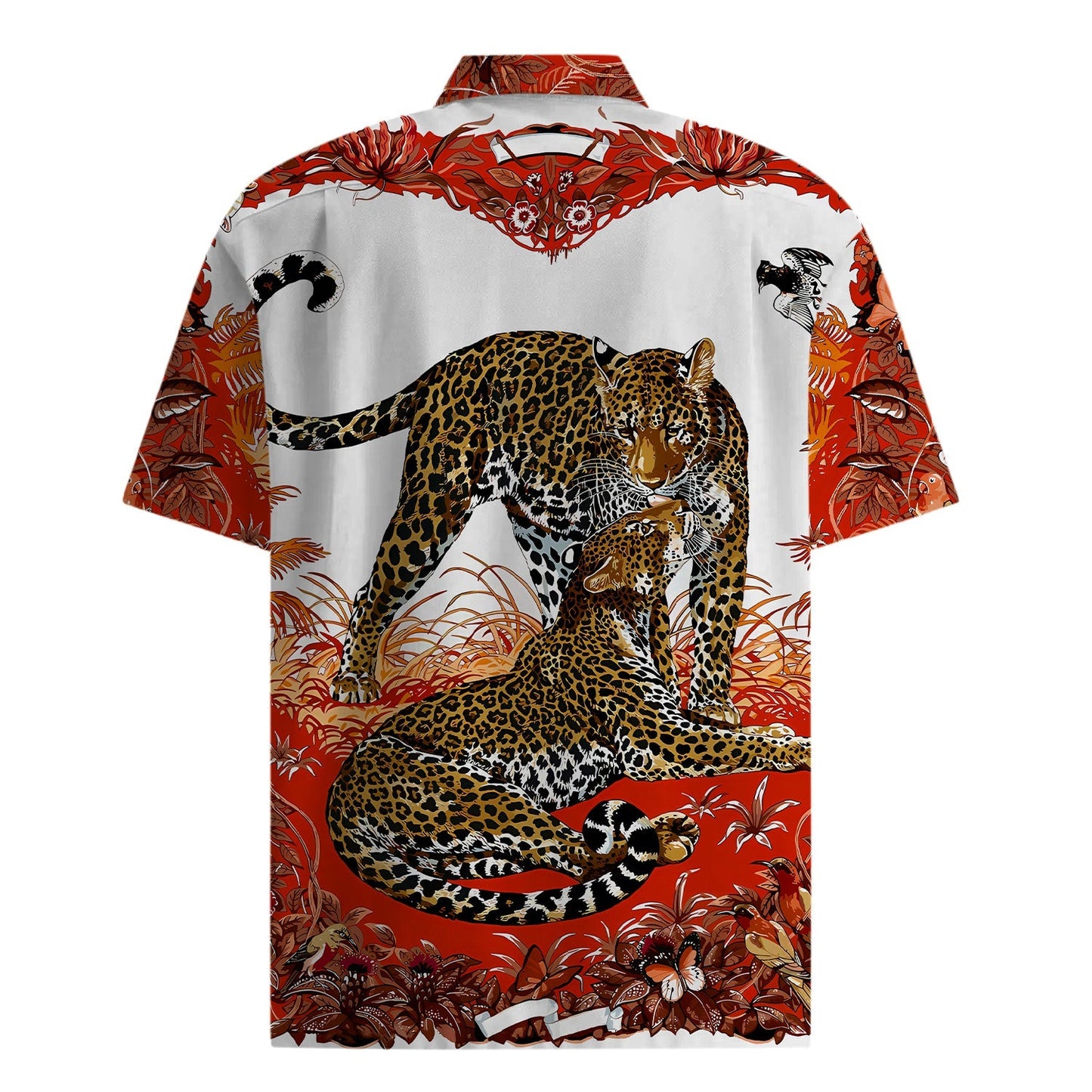 Leopard Design Short Sleeve Shirt in Red Jonvidesign