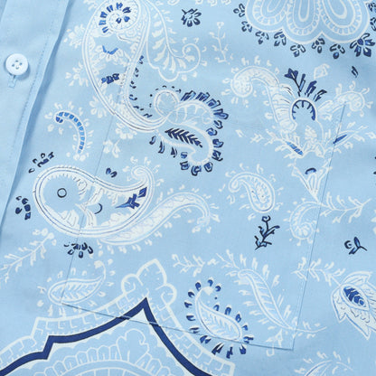 Light Blue Paisley Pattern Long Sleeve Button Down Casual Shirt Jonvidesign