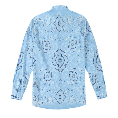 Light Blue Paisley Pattern Long Sleeve Button Down Casual Shirt Jonvidesign