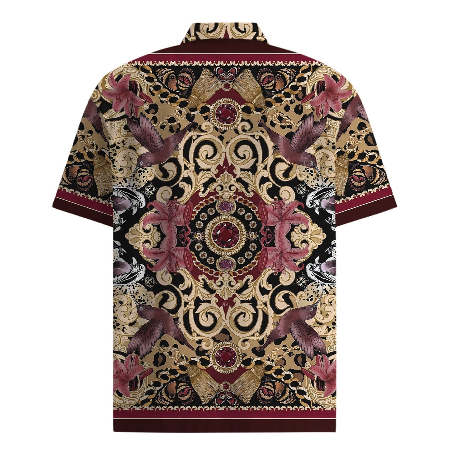 Nature Print Short Sleeve Shirt with Leopard Print Accents Jonvidesign