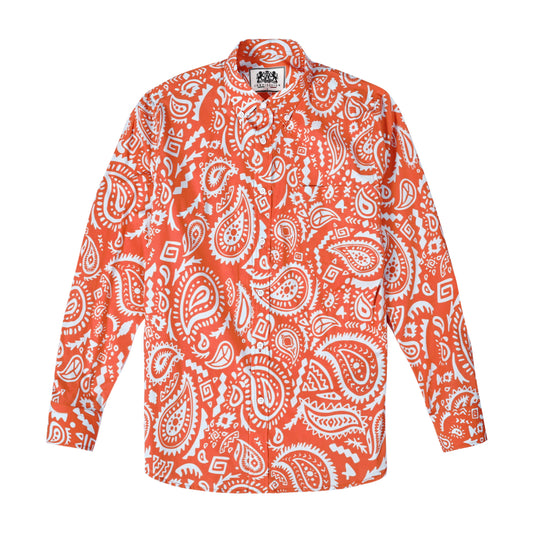 Orange Paisley Print Long Sleeve Shirt Jonvidesign