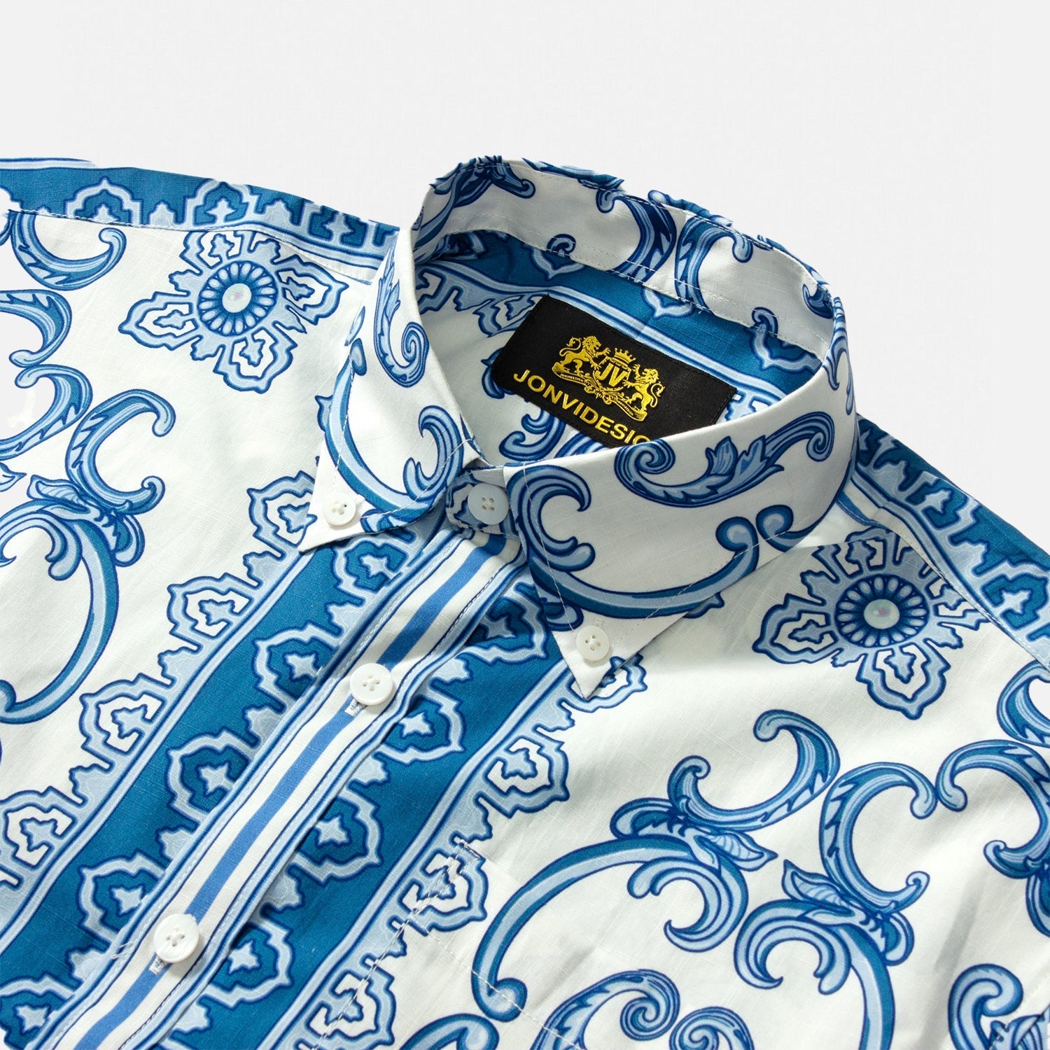 Paisley Design Short Sleeve Shirt for Men in Blue Jonvidesign