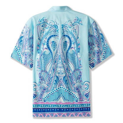Paisley Design Short Sleeve Shirt with Floral Accents Jonvidesign