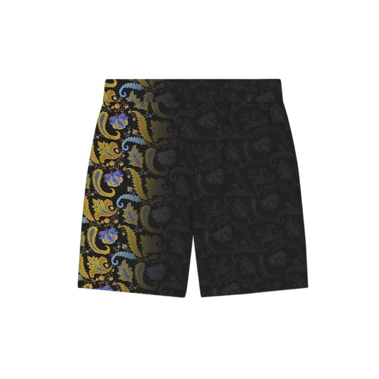 Paisley Pattern Elastic Waistband Casual Shorts in Black Jonvidesign