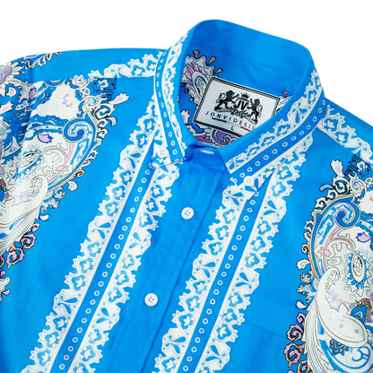 Paisley Pattern Long Sleeve Button Down Shirt in Blue Jonvidesign