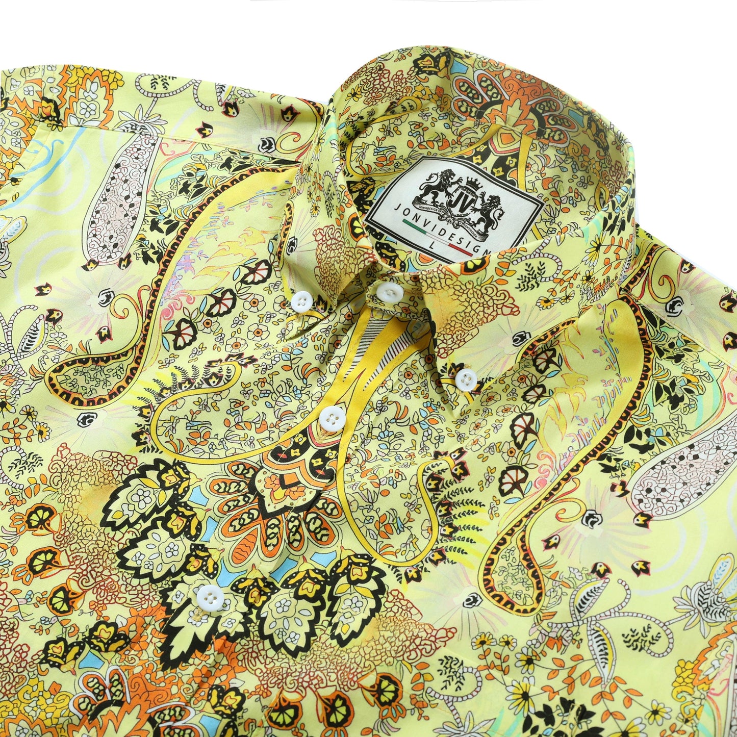 Paisley Pattern Long Sleeve Button Down Shirt in Yellow Jonvidesign