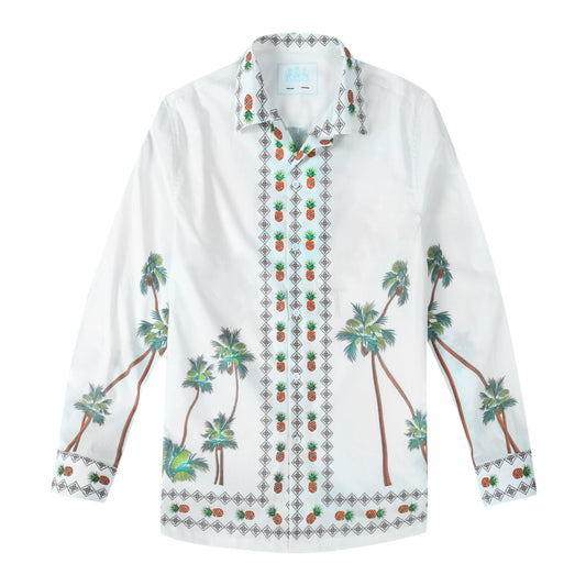 Palm Tree Pattern Long Sleeve Vacation Shirt Jonvidesign