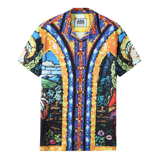 Perpetual Succour Pixel Pattern Short Sleeve Camp Collar Shirt Jonvidesign