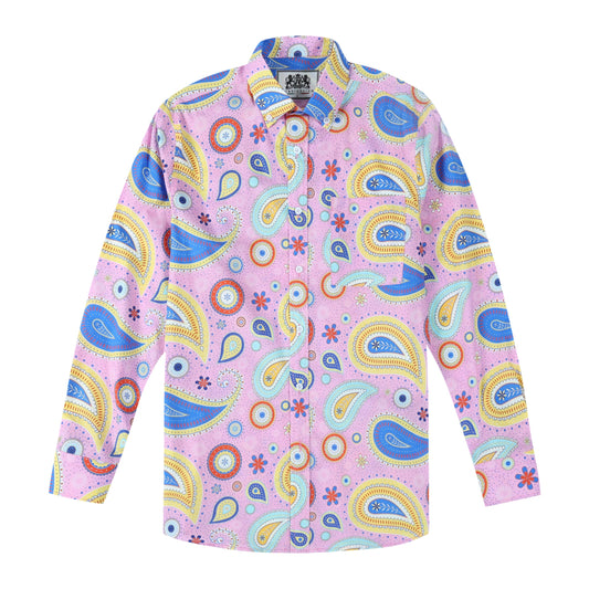 Pink Paisley Pattern Button Down Long Sleeve Shirt Jonvidesign