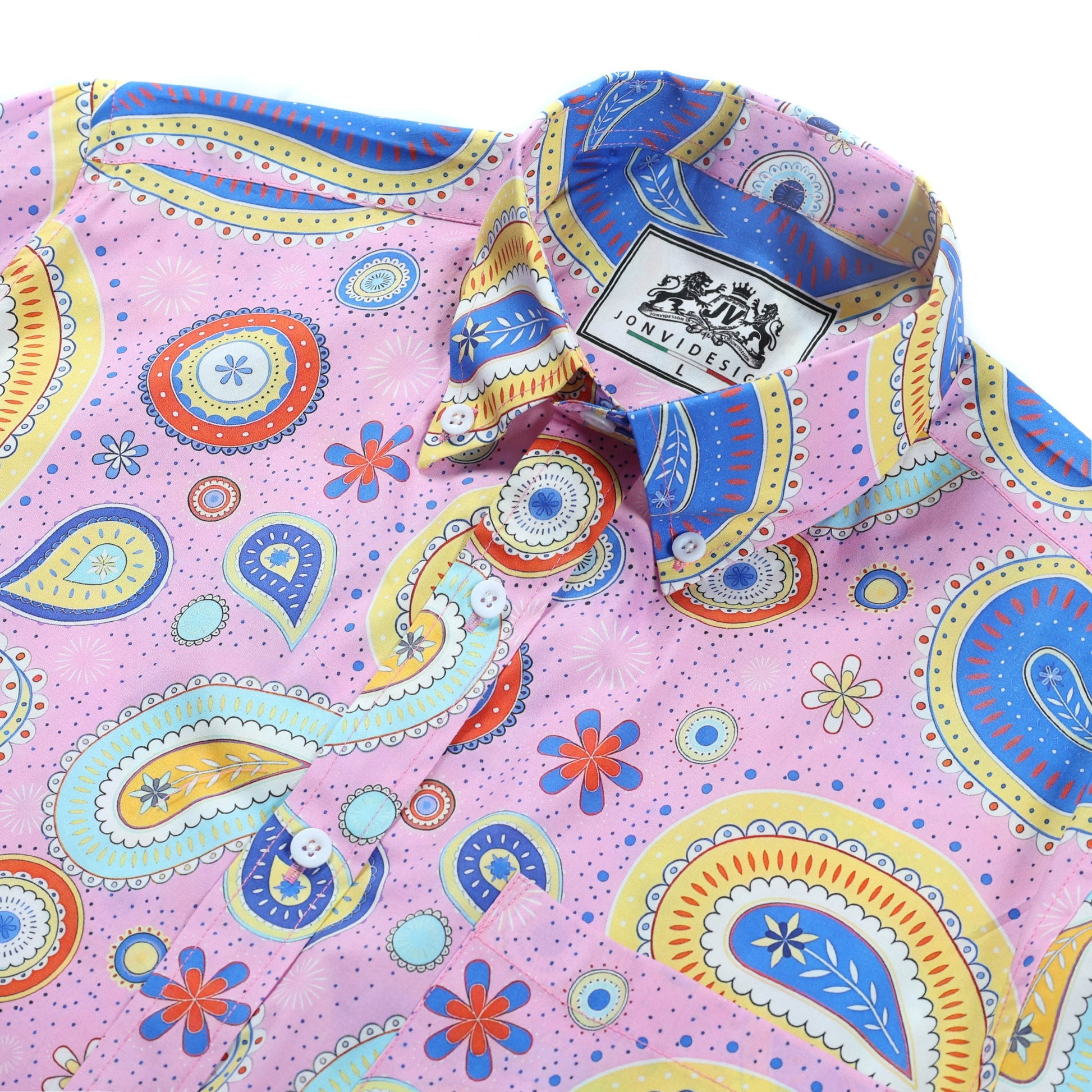 Pink Paisley Pattern Button Down Long Sleeve Shirt Jonvidesign