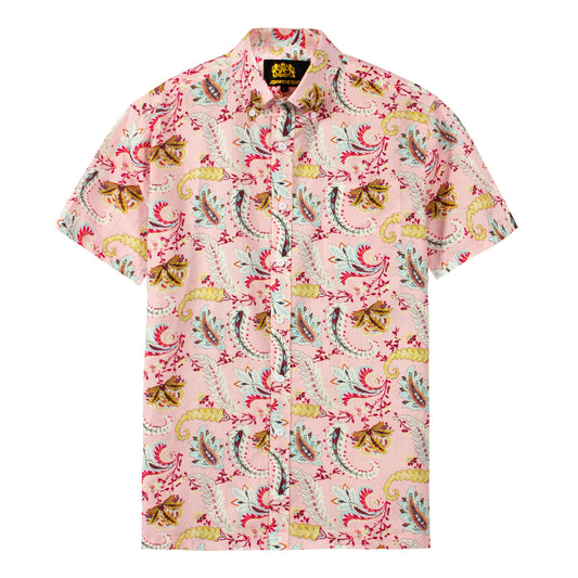 Pink Paisley Pattern Short Sleeve Shirt for Men Jonvidesign