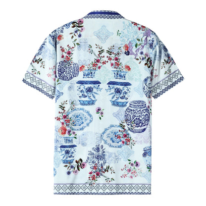 Porcelain Floral Camp Collar Shirt Jonvidesign