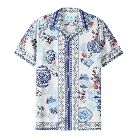 Porcelain Floral Camp Collar Shirt Jonvidesign