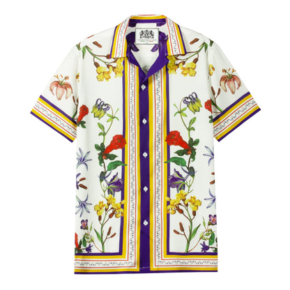 Purple Floral Pattern Short Sleeve Casual Shirt for Men Jonvidesign
