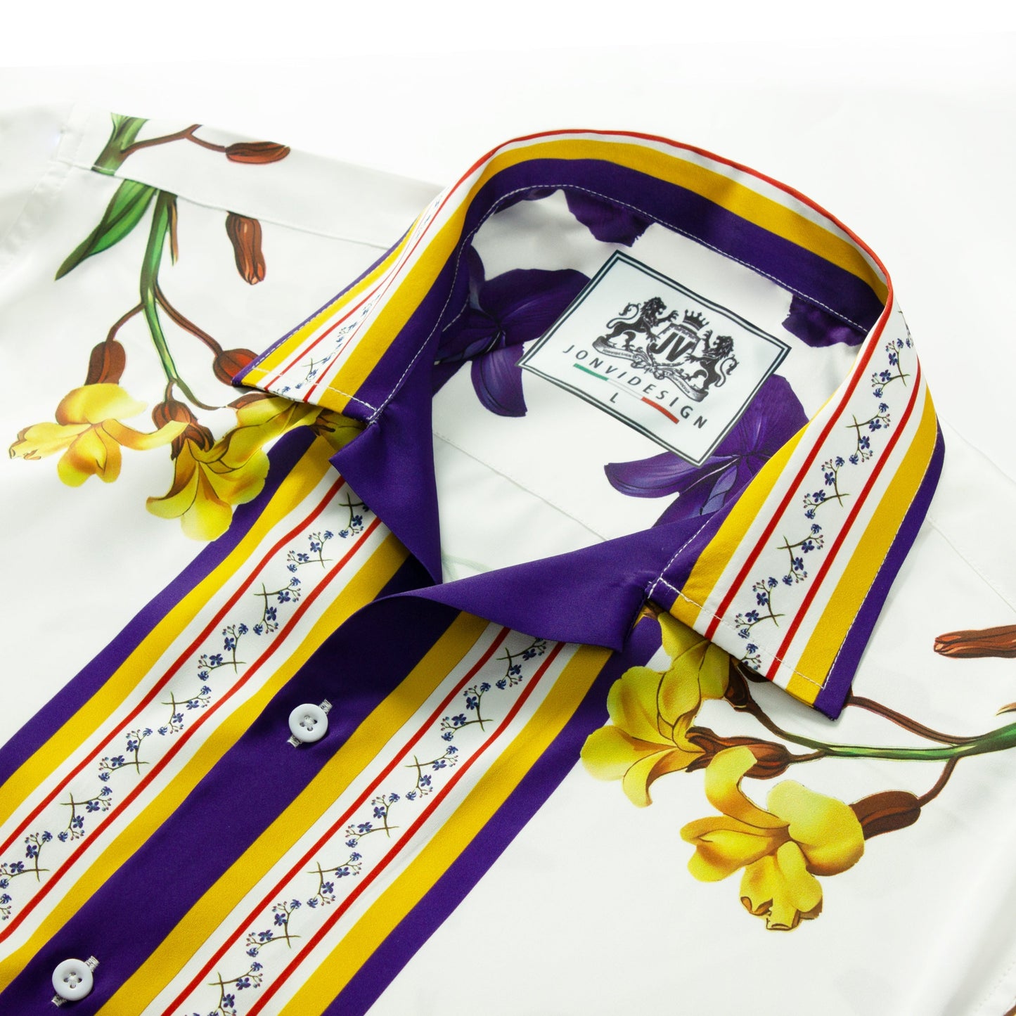 Purple Floral Pattern Short Sleeve Casual Shirt for Men Jonvidesign