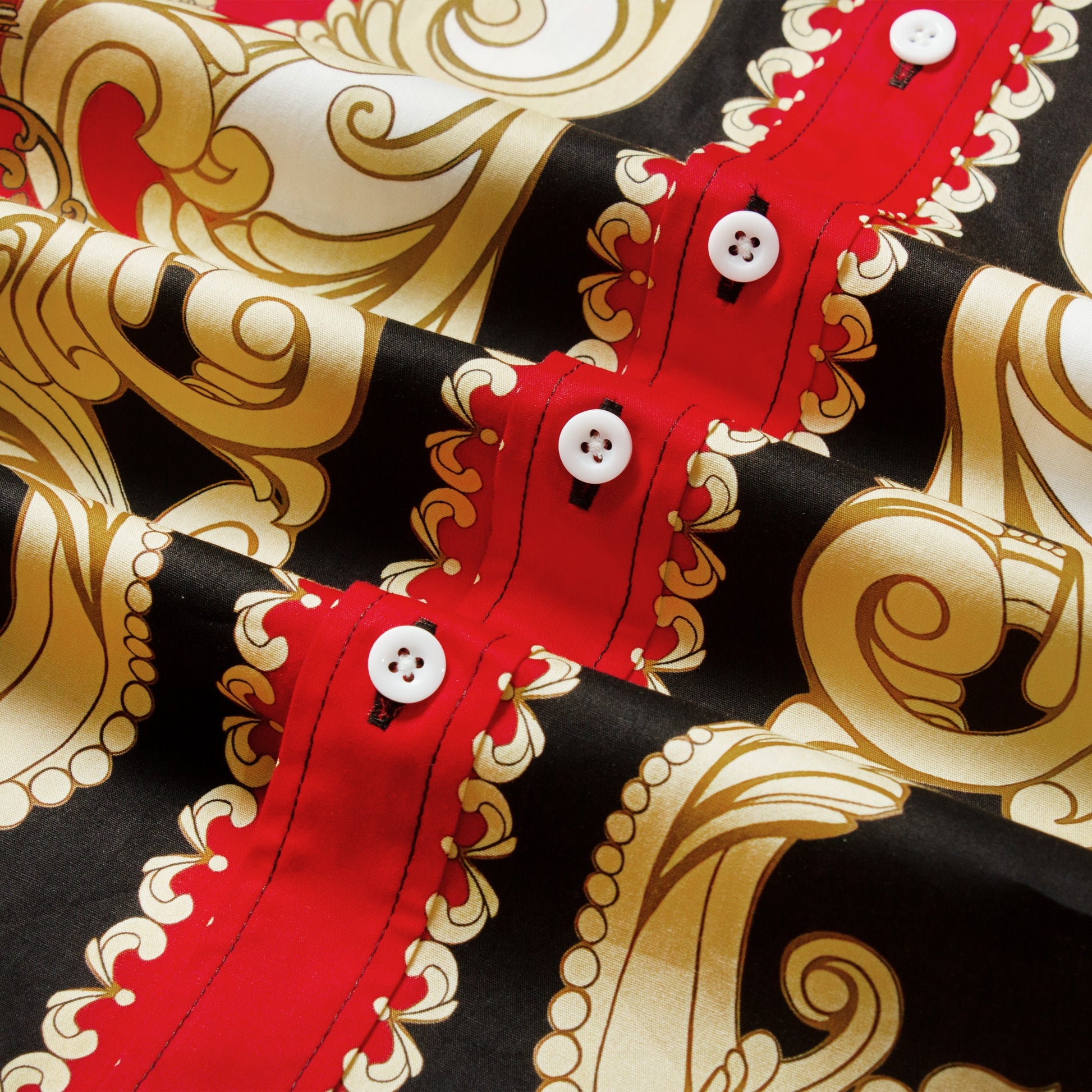 Red Baroque Pattern Long Sleeve Button Down Casual Shirt Jonvidesign