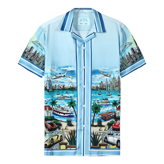 Resort Racing Car Short Sleeve Camp Collar Shirt Jonvidesign