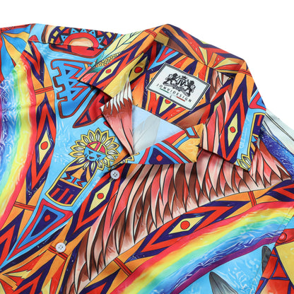 Rhombus Sun Pattern Short Sleeve Camp Collar Shirt in Multi Color Jonvidesign