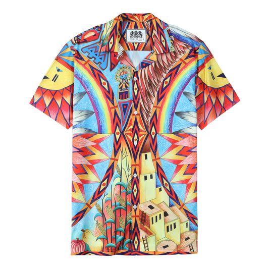 Rhombus Sun Pattern Short Sleeve Camp Collar Shirt in Multi Color Jonvidesign