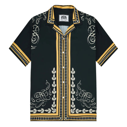 Rockstar Outfit Guitar Pattern Camp Collar Casual Shirt for Men