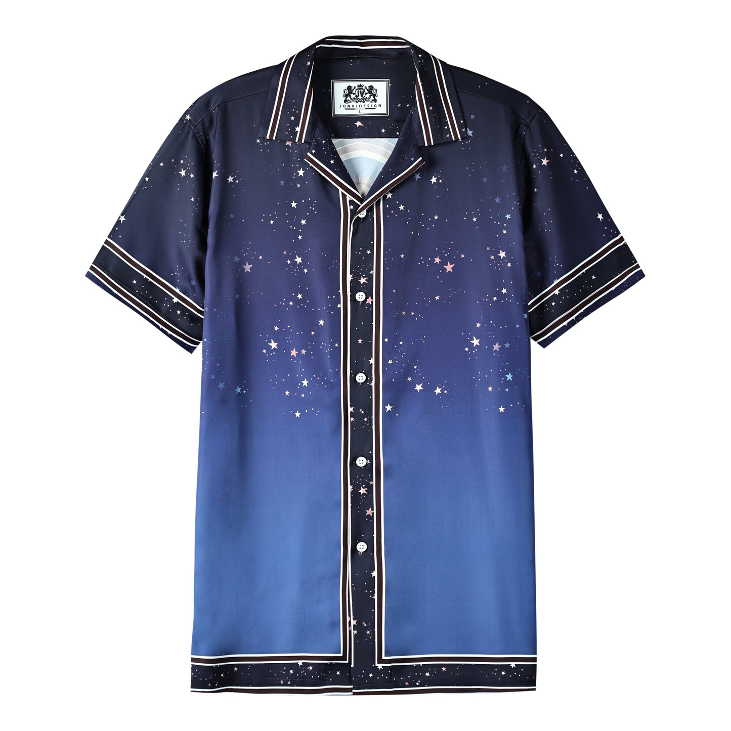 Statue Starry Night Palm Tree Short Sleeve Camp Collar Shirt Jonvidesign