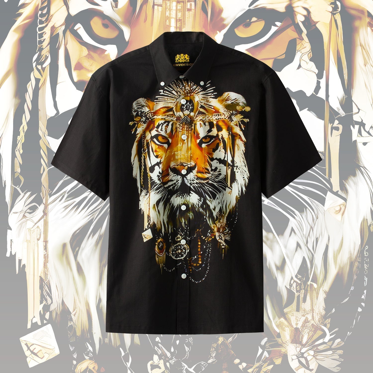 Tiger Pattern Short Sleeve Dress Shirt for Men Jonvidesign