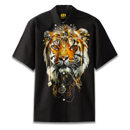Tiger Pattern Short Sleeve Dress Shirt for Men Jonvidesign