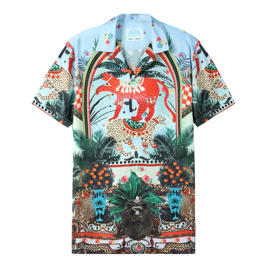 Tropical Animal Pattern Short Sleeve Camp Collar Shirt Jonvidesign