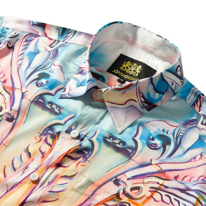 Tropical Hawaiian Design Short Sleeve Shirt for Men Jonvidesign
