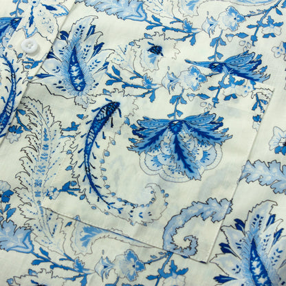 Tropical Paisley Print Short Sleeve Dress Shirt in Blue Jonvidesign