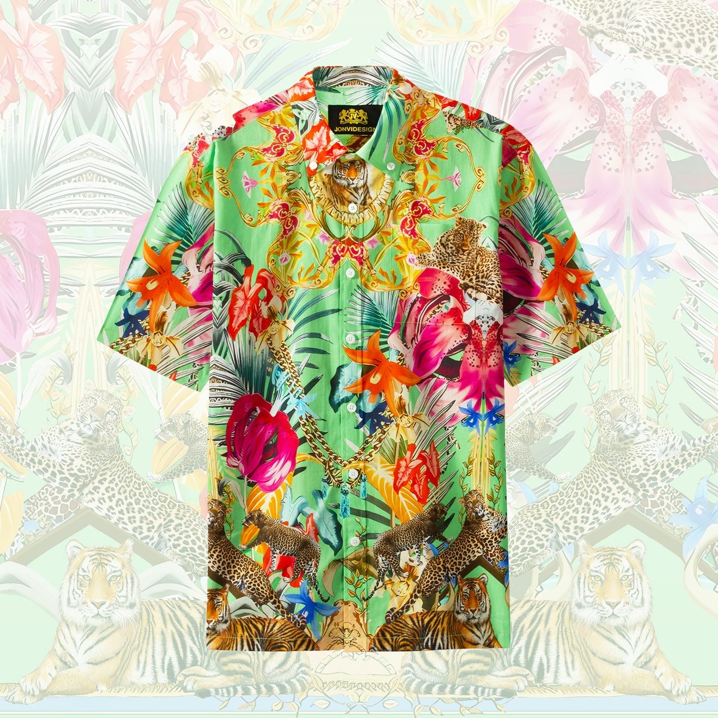 Tropical Style Animal Print Short Sleeve Shirt Jonvidesign