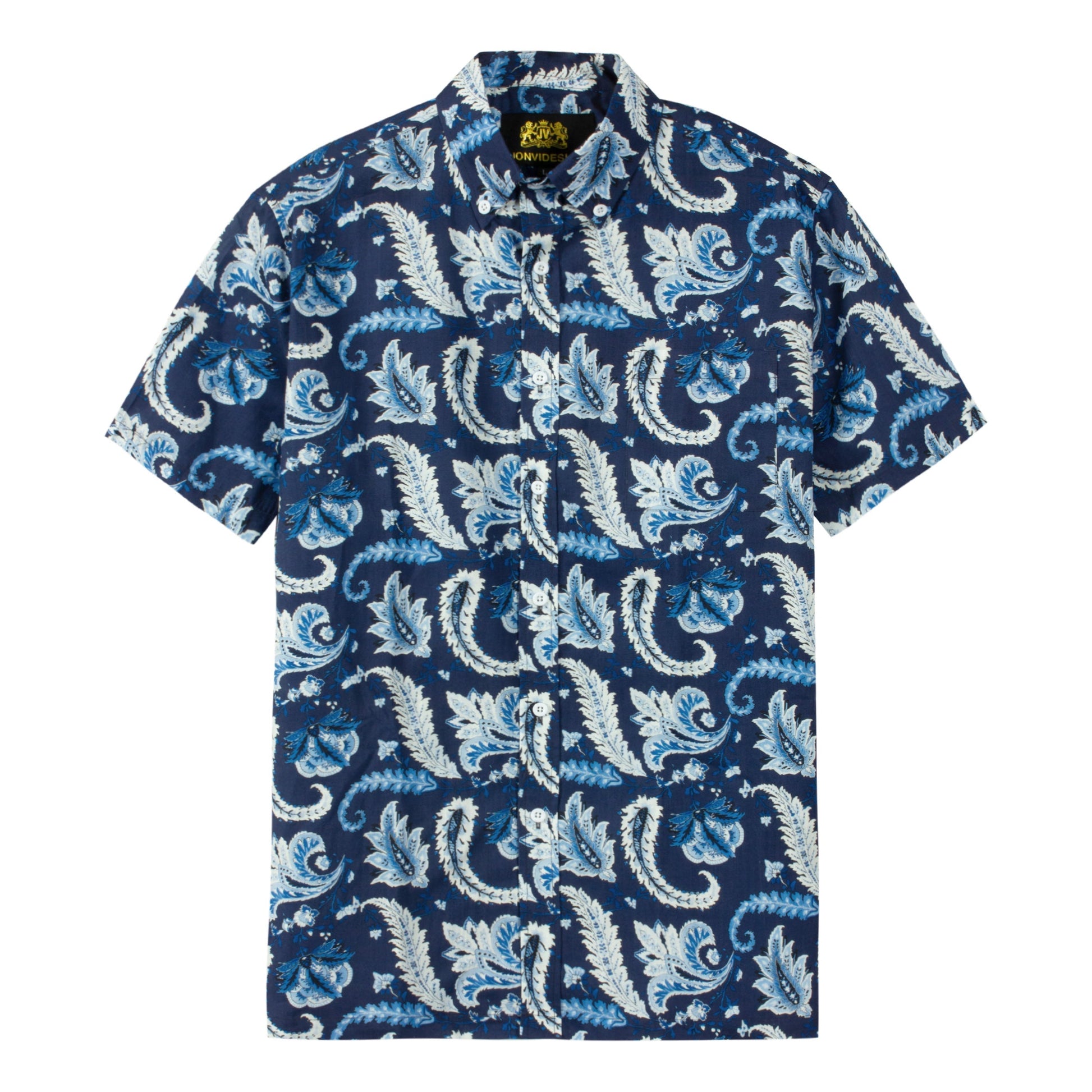 Tropical Style Dark Blue Paisley Short Sleeve Shirt Jonvidesign