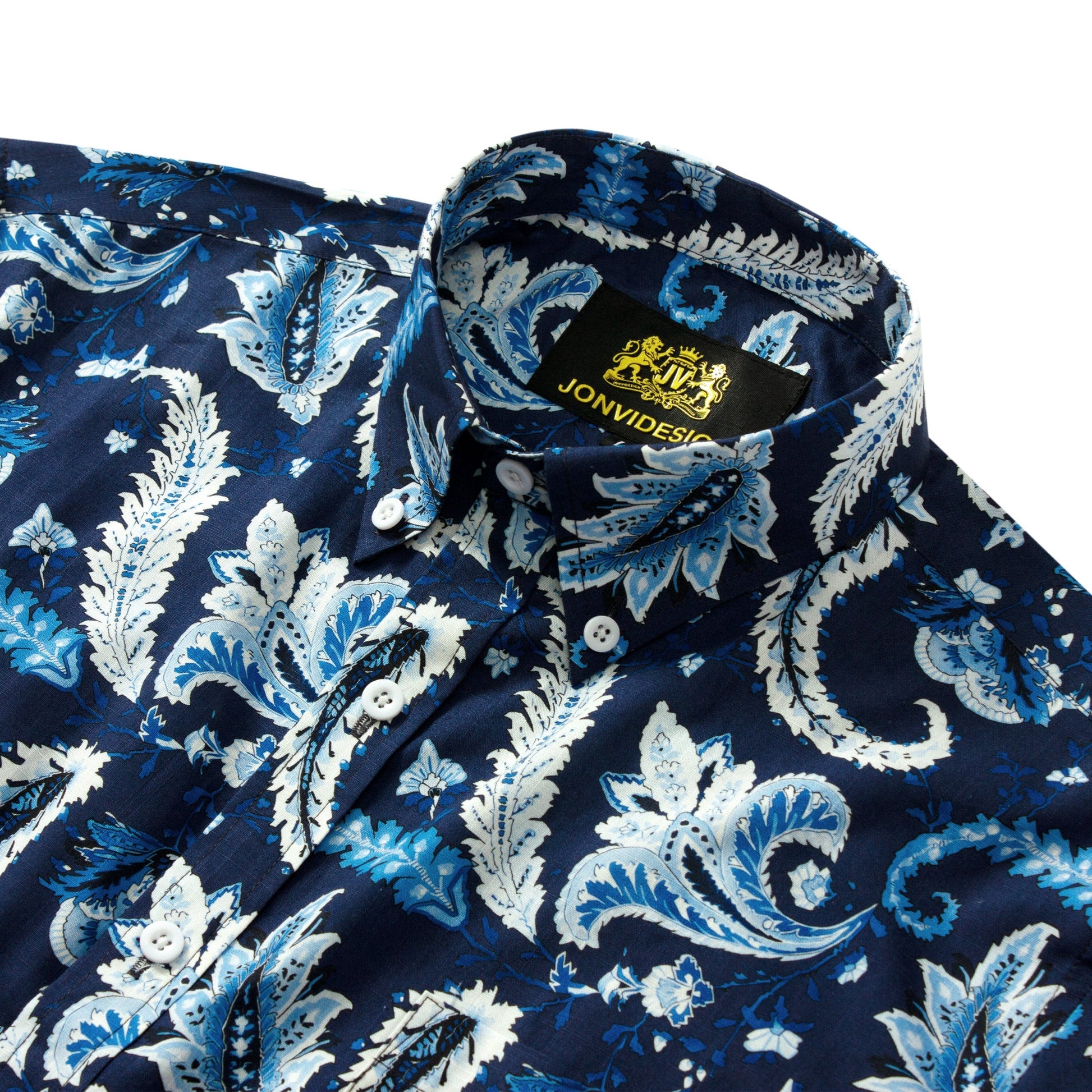 Tropical Style Dark Blue Paisley Short Sleeve Shirt Jonvidesign