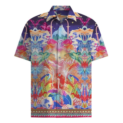 Tropical Style Flamingo Short Sleeve Shirt in Multicolor Jonvidesign