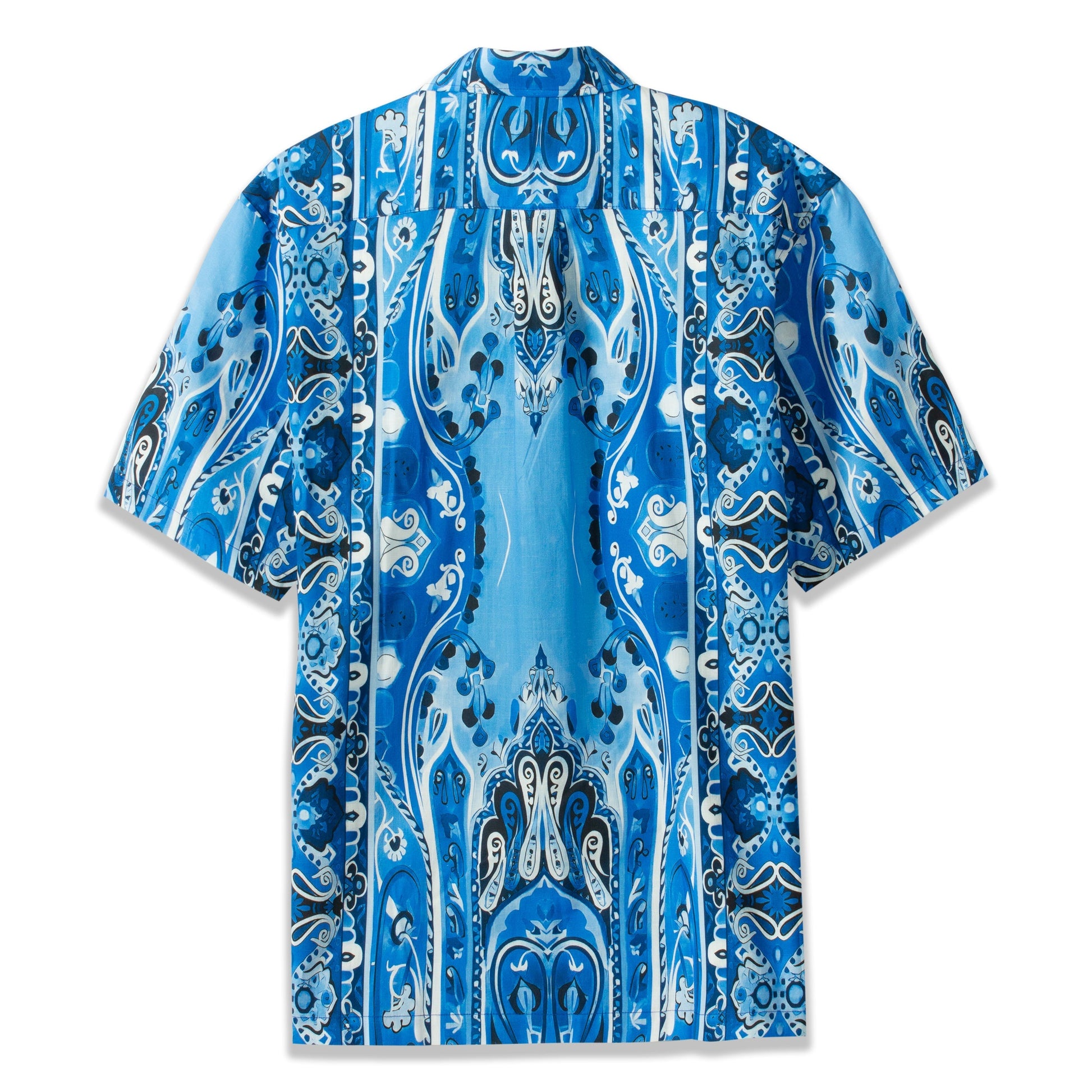 Tropical Style Paisley Print Short Sleeve Shirt in Blue Jonvidesign