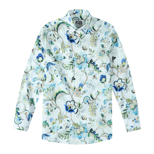 Vintage Floral Pattern Long Sleeve Button Down Shirt Jonvidesign