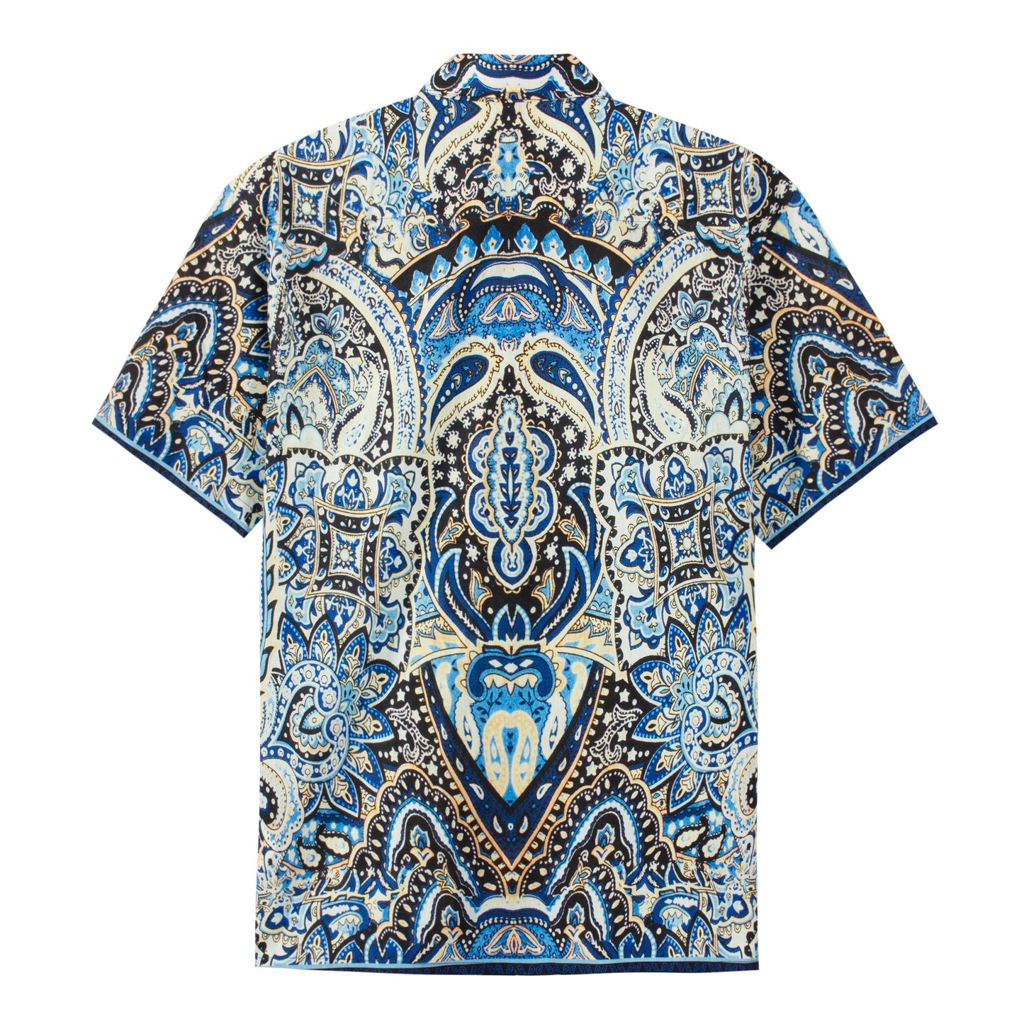 Vintage Paisley Pattern Short Sleeve Camp Shirt in Deep Blue Jonvidesign