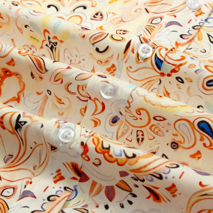 Vintage Paisley Pattern Short Sleeve Camp Shirt in Orange Jonvidesign