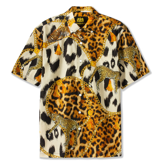 Wild Animal Print Short Sleeve Shirt with Golden Chain Accent Jonvidesign