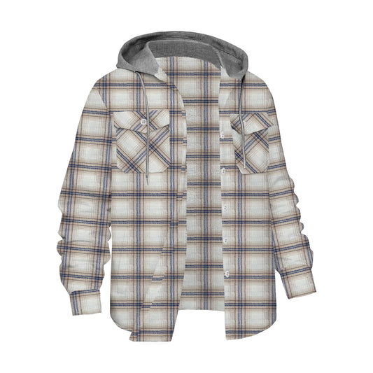 Plaid Long Sleeve Hooded Shirts For Men