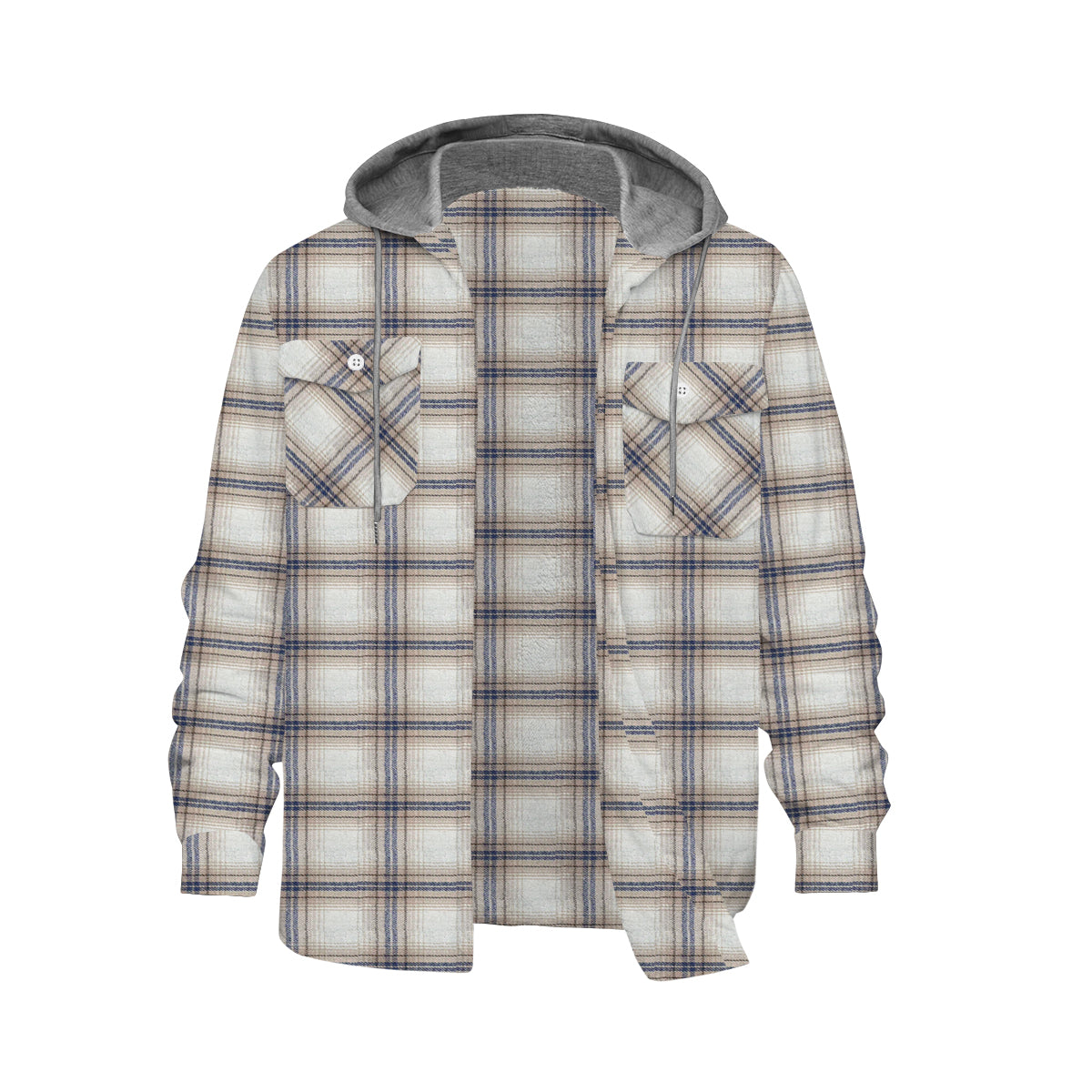 Plaid Long Sleeve Hooded Shirts For Men