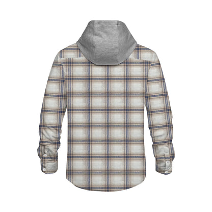 Plaid Long Sleeve Hooded Shirts For Men