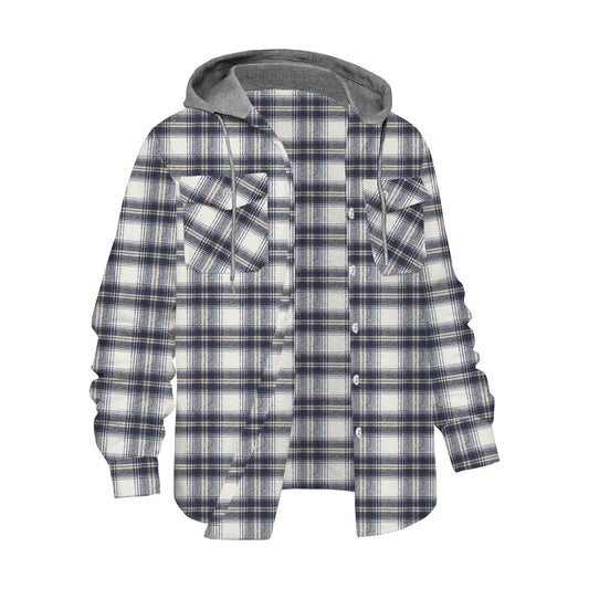 XK-40-43 Plaid Long Sleeve Hooded Shirt