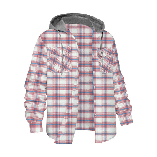 Pink Plaid Long Sleeve Hooded Shirt