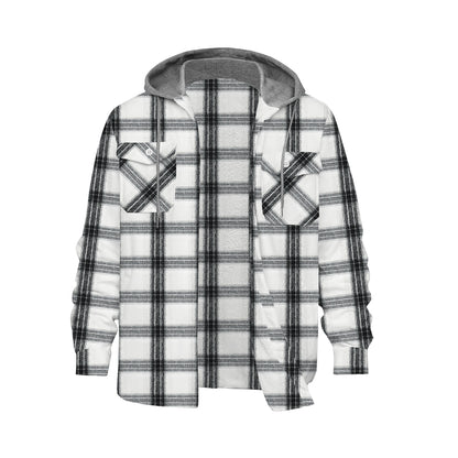 Black-White Vintage Plaid Long Sleeve Hooded Shirt